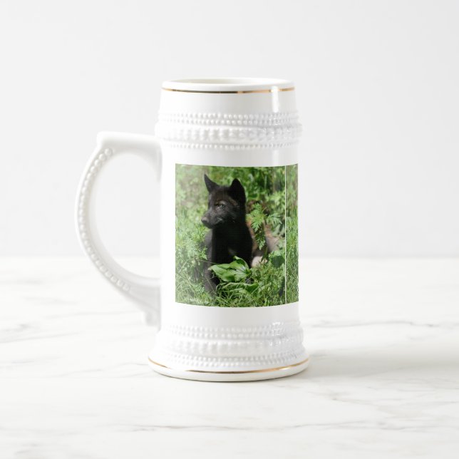 Caneca De Cerveja Cinza Wolf Pup Wildlife Fotografia Mug (Esquerda)