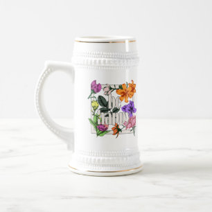 Caneca De Cerveja Citação positiva Ser Feliz e flores de jardim