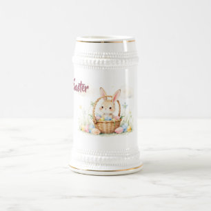 Caneca De Cerveja Coelhinho da Páscoa Fofo em Cesta com Ovos Colorid