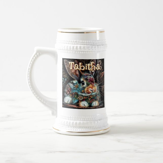 Caneca De Cerveja Coelho Branco Personalizado Floral Personalizado (Esquerda)