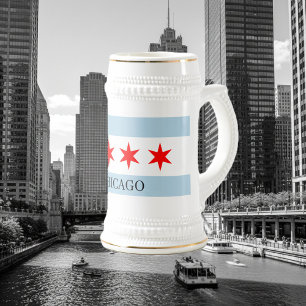 Caneca de cerveja com a bandeira de Chicago e text