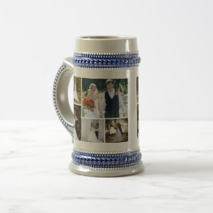 Caneca de cerveja com colagem de fotos de casament