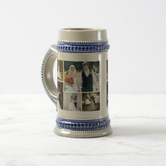 Caneca de cerveja com colagem de fotos de casament