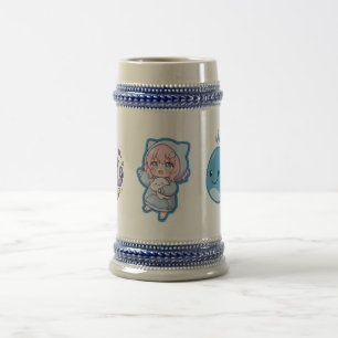 Caneca De Cerveja Combo Kawaii Anime, Baleia Azul Fofa e Octo-Vibes