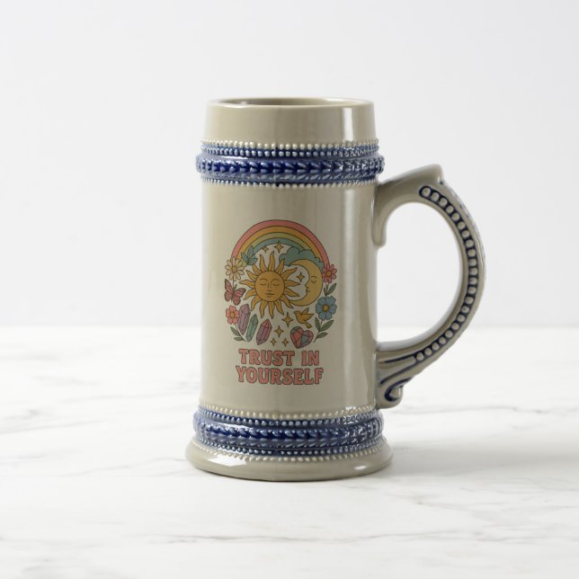 Caneca De Cerveja Confie em si mesmo - Sol e Lua Psicodélicas Retro (Direita)