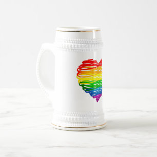 Caneca De Cerveja Coração colorido arco-íris de SlipperyJoe rabiscad
