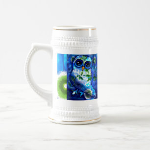 Caneca De Cerveja Coruja-Abstrato Floral Floral Flor Azul