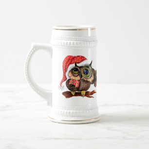 Caneca De Cerveja Coruja-Bebê Bonita com Chapéu e Presente de Nata
