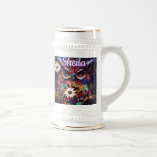 Caneca De Cerveja Coruja Floral Impressionista Whimsical Personaliza