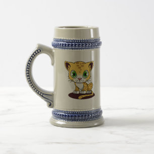 CANECA DE CERVEJA COZINHA DE OLHOS VERDES ESPONTADA EM UMA MAT DE MA
