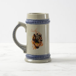 Caneca De Cerveja Crânio de Dinossauro Retro Morto Queimando no Fogo