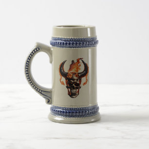 Caneca De Cerveja Crânio de queimadura do Morto com buzina em fogo