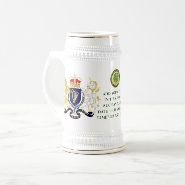 Caneca De Cerveja Crest de IRLANDA Personalizado  (Frente Esquerda)