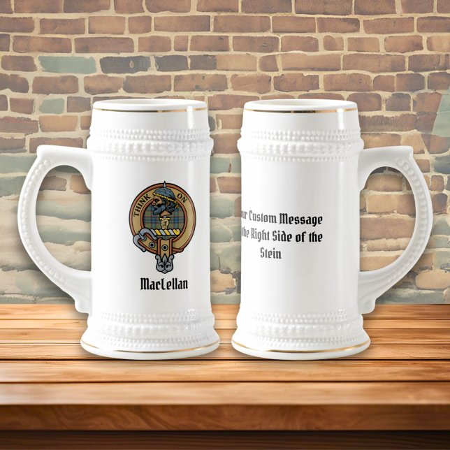 Caneca De Cerveja Crista do Clã MacLellan sobre Tartan Antigo (Criador carregado)