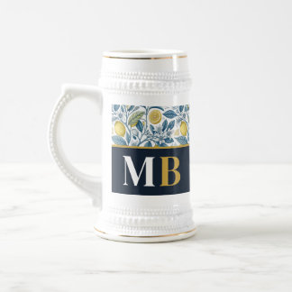 Caneca De Cerveja Custom Elegant Mediterranean Lemon Botanical Navy
