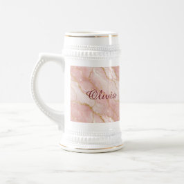 Caneca De Cerveja Custom Modern Rose Quartz Marble Gold Glitter