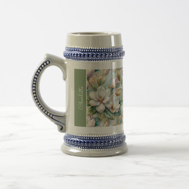 Caneca De Cerveja Custom Pattern Elegant Magnolia Flowers (Esquerda)