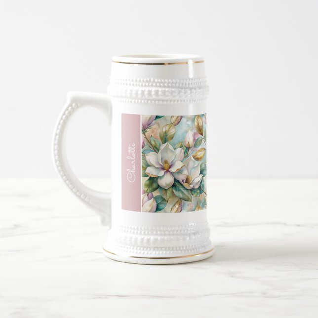 Caneca De Cerveja Custom Pattern Elegant Magnolia Flowers (Esquerda)