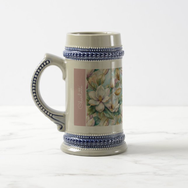 Caneca De Cerveja Custom Pattern Elegant Magnolia Flowers (Esquerda)