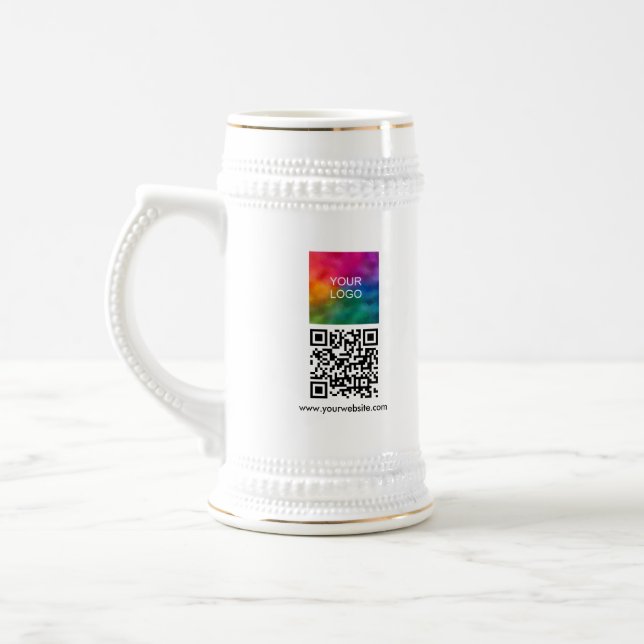 Caneca De Cerveja Custom QR Code Modern Elegant Upload Logo (Esquerda)
