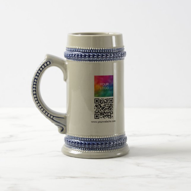 Caneca De Cerveja Custom QR Code Modern Template Upload Logo (Esquerda)