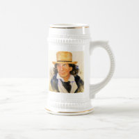 Caneca de cerveja da cerveja com o homem no chapéu