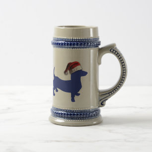Caneca De Cerveja Dachshund bonito em um Chapéu Santa