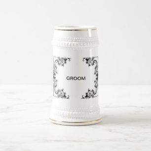 Caneca De Cerveja DAMASCO PRETO E BRANCO FLORAL do VINTAGE do frasco