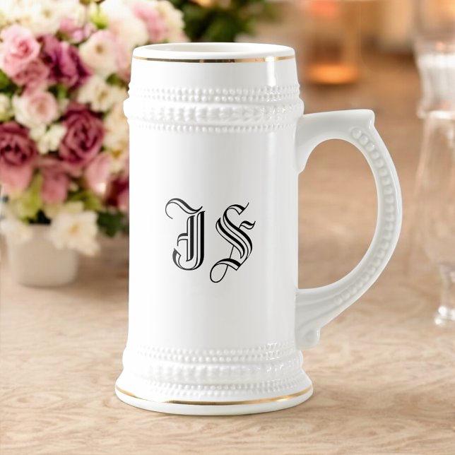 Caneca de cerveja de Cerâmica Branca com Iniciais  (MISOOK White Beer Stein with Initials)