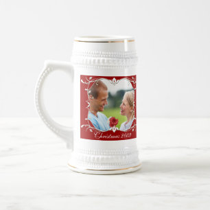 Caneca de cerveja de Foto do Natal Vermelho com Fr