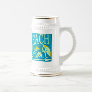 caneca de cerveja de placa de praia
