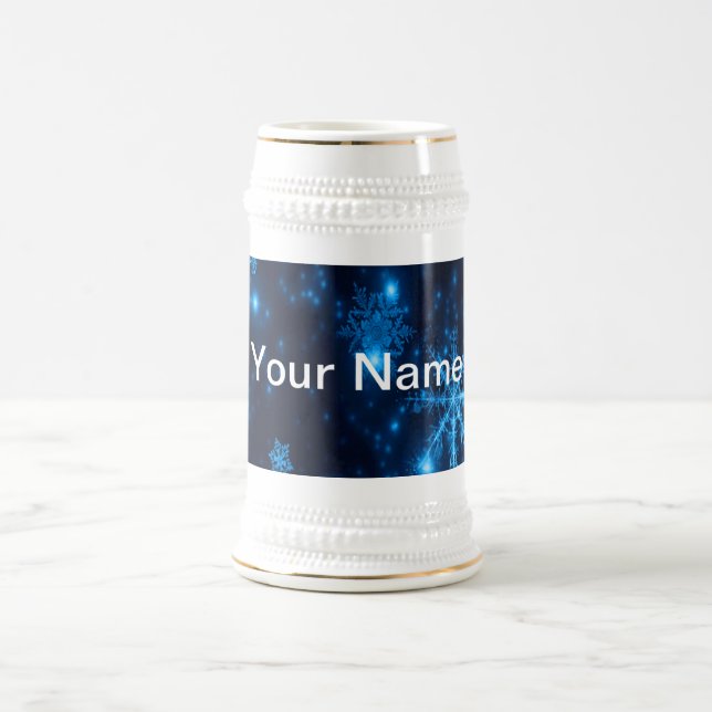 Caneca de cerveja Deep Blue & Bright Snowflakes Ad (Centro)