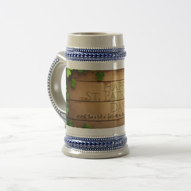Caneca De Cerveja Desejos de sorte no dia de São Patrício 🍀 (Frente Esquerda)