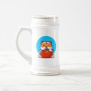Caneca De Cerveja Desenho Animado de Shiba Inu Fofo Comendo Macarrão