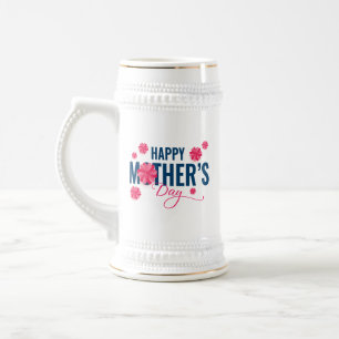 Caneca De Cerveja Desenho de Flores do Dia das Mães Feliz
