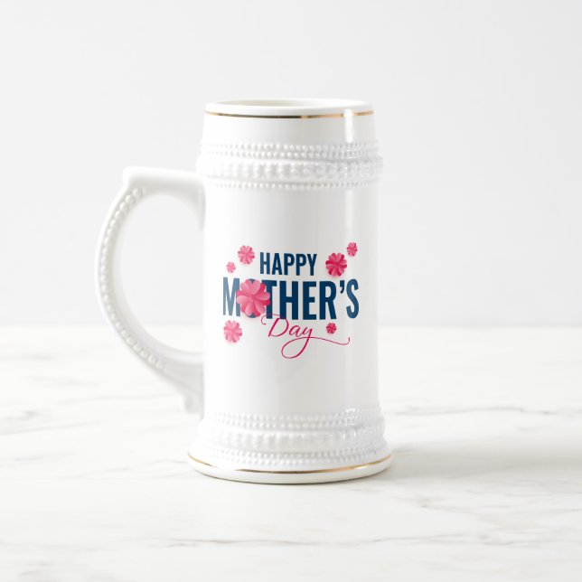 Caneca De Cerveja Desenho de Flores do Dia das Mães Feliz (Esquerda)