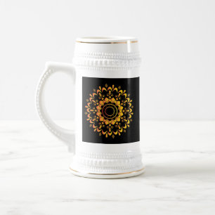 Caneca De Cerveja Desenho de Mandala Única Dourada-95747