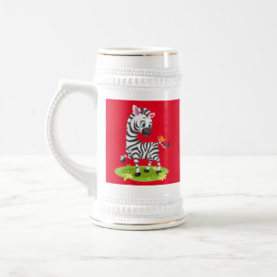 Caneca De Cerveja Desenho de Zebra Bebê Brincando com Borboleta