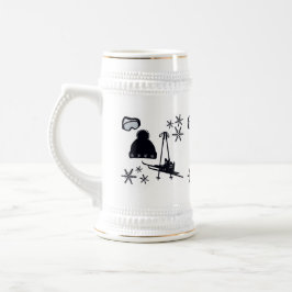 Caneca De Cerveja Desenhos de esqui preto & inverno