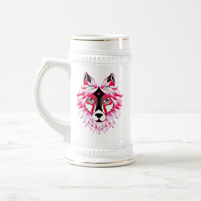 Caneca De Cerveja Design- 24531 Pink Wolf Head (Esquerda)
