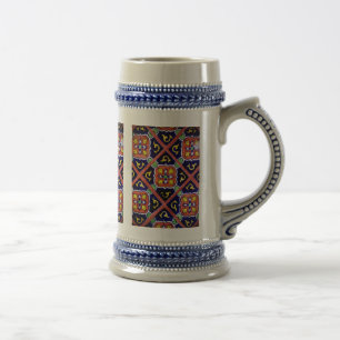 Caneca De Cerveja Design Azulejo Cobalto Azul Laranja Queimado Sudoe