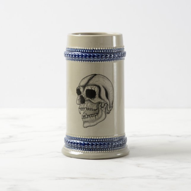 Caneca De Cerveja Design branco e preto do crânio do vampiro (Centro)