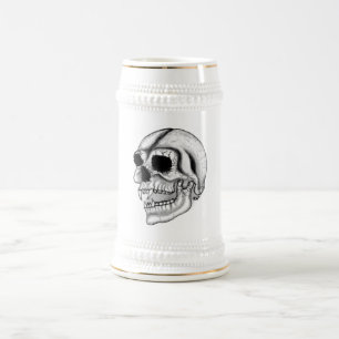 Caneca De Cerveja Design branco e preto do crânio do vampiro
