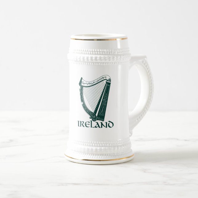 Caneca De Cerveja Design da harpa de Ireland, harpa irlandesa (Frente Esquerda)