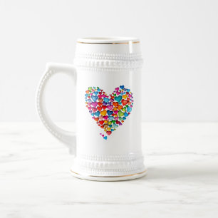 Caneca De Cerveja Design de Aquarela de Forma Cardíaca do namorados-