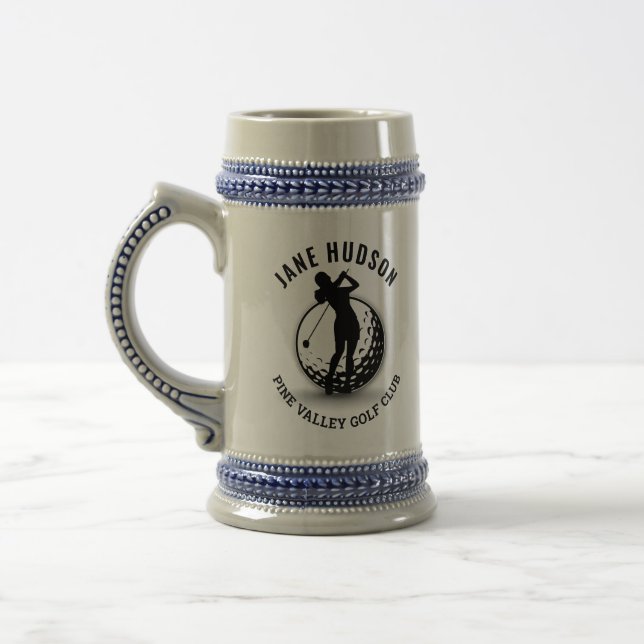 Caneca De Cerveja Design de Monograma de Golfer de Mulheres Elegante (Esquerda)