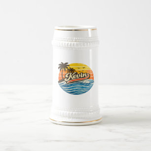 Caneca De Cerveja Design de Nome Kevin Retro Sunset