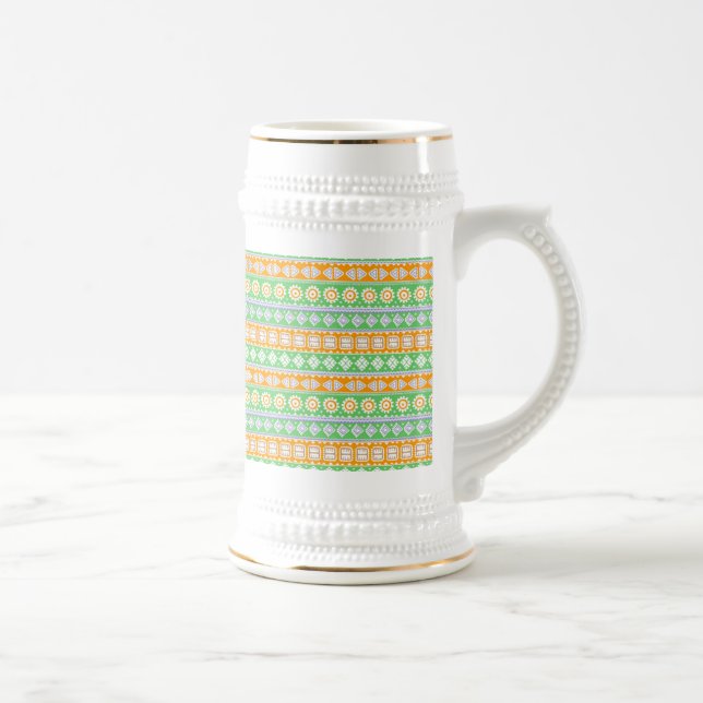 Caneca De Cerveja Design de padrões verdes, cor de laranja (Direita)