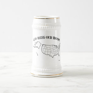 Caneca De Cerveja Deus Abençoe Nossas Tropas com o contorno dos EUA