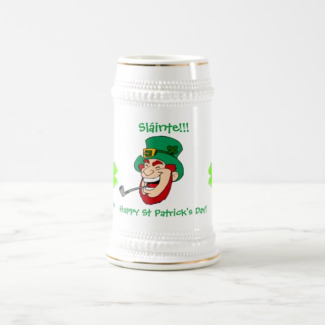 Caneca De Cerveja Dia de São Patrício Leprechaun Rindo (Centro)